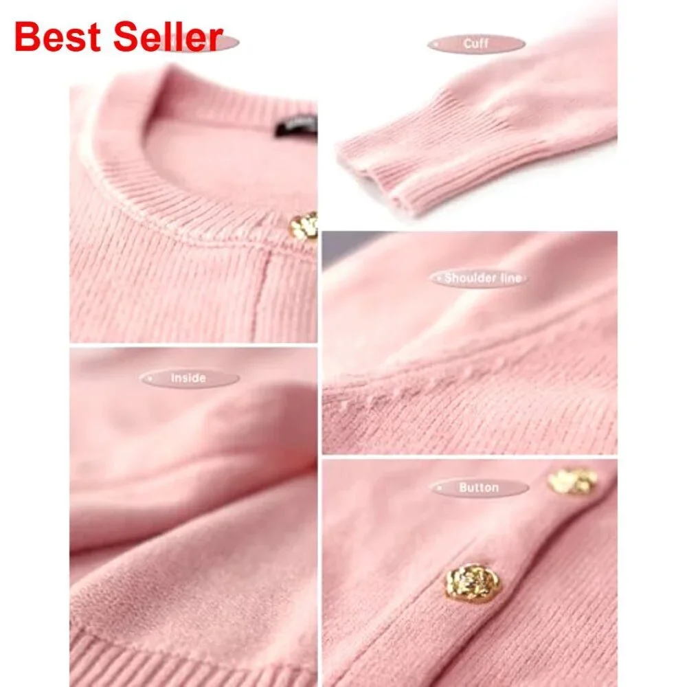Soft Stretchy Knit Cropped Cardigan Sweater Long Sleeve Button Up